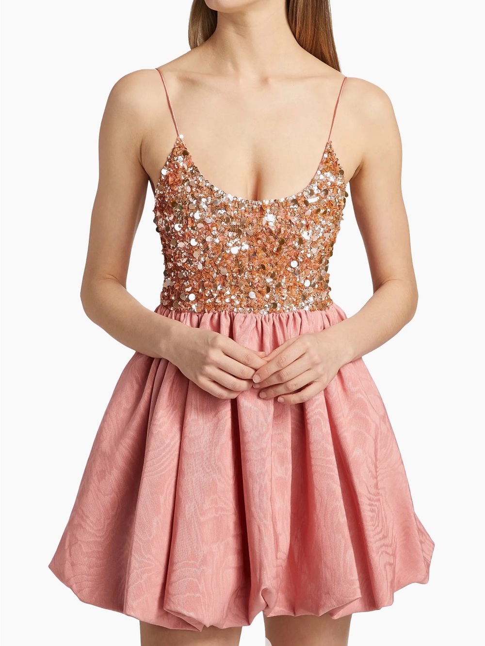Alice + Olivia NESSA Rose Gold Sequin Bubble Mini Dress In Dusty Rose Size 6 NWT